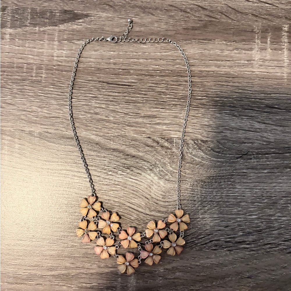 Floral Cluster Statement Necklace in Peachy Pink